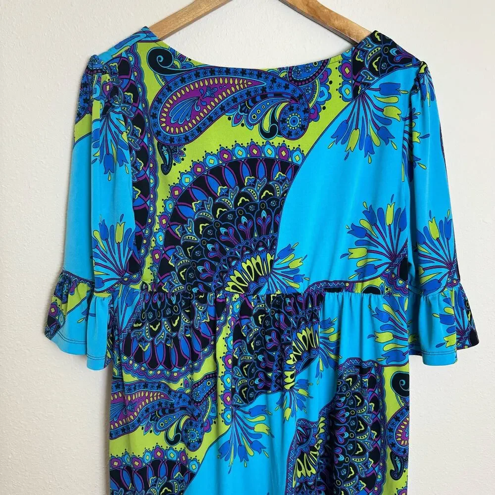 Ronni Nicole Retro Midi Dress Women’s Plus Size 14 Paisley Slinky Boho Babydoll